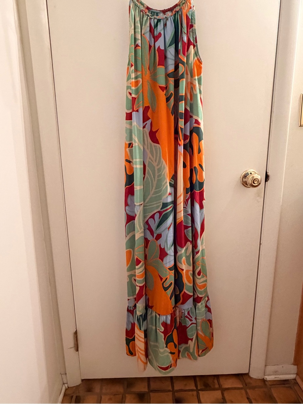 Colorful Tropical Maxi Dress - Multicolor Leaf Print